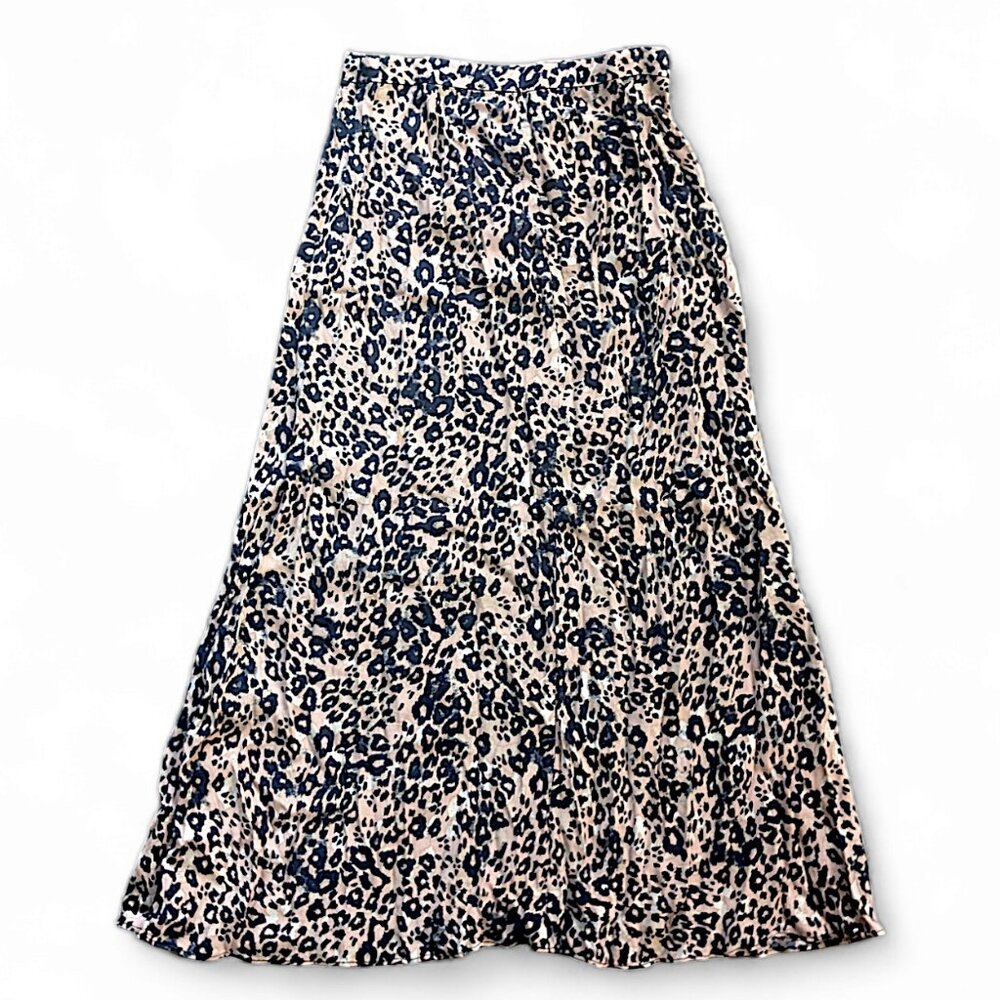 Sz 0 Wilfred A-Line Maxi Skirt Unlined Midi Boho Leopard Print Tan Black